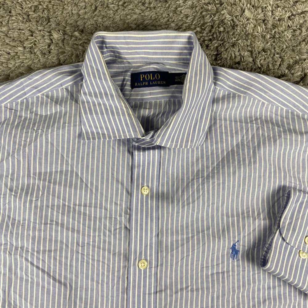 Polo Ralph Lauren Mens XL 17.5 34/35 Blue Striped Long Sleeve Button Down Shirt
